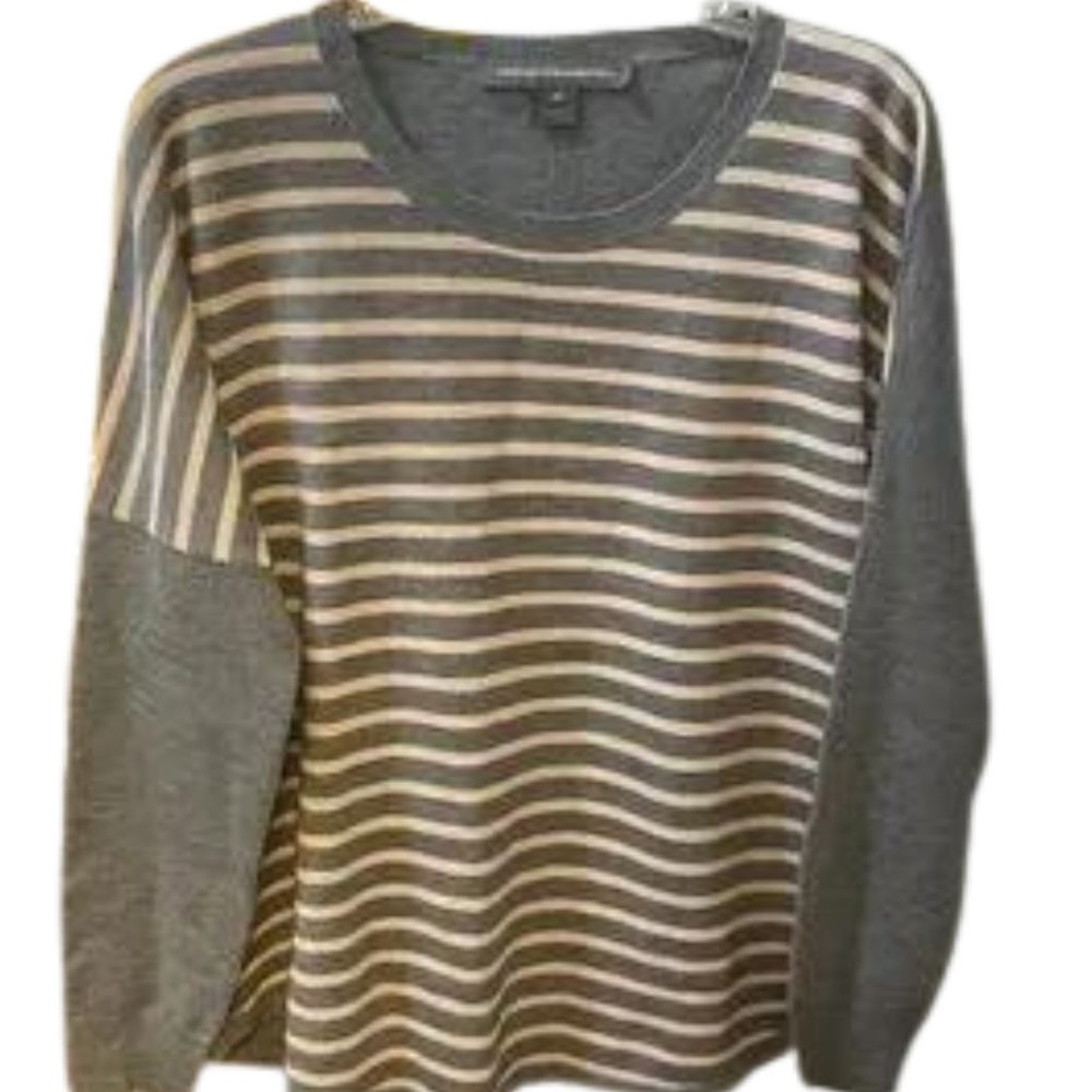 French connection women’s gray and tan stripe pull over shirt size medium